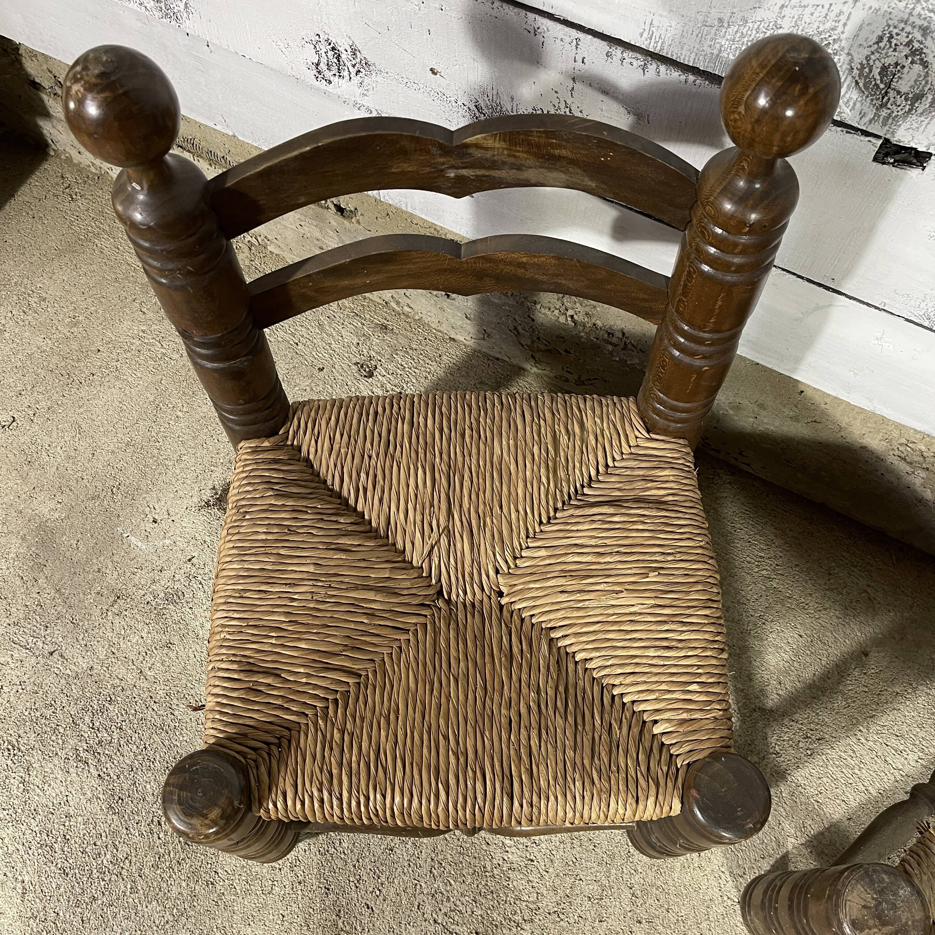 Pair of beech and straw chairs 1940