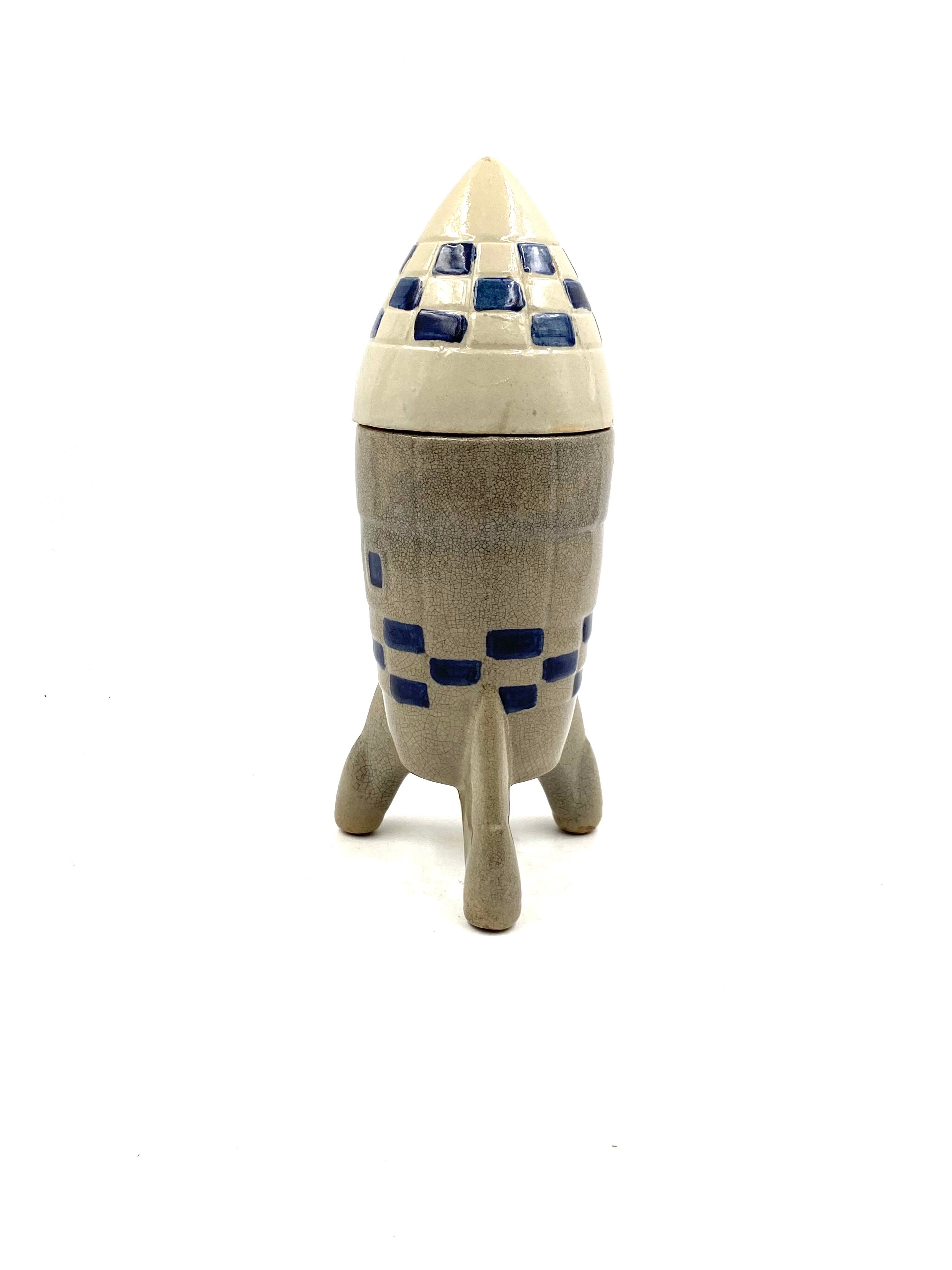 Ceramic rocket, spaceship bottle, France 1940s-1950s