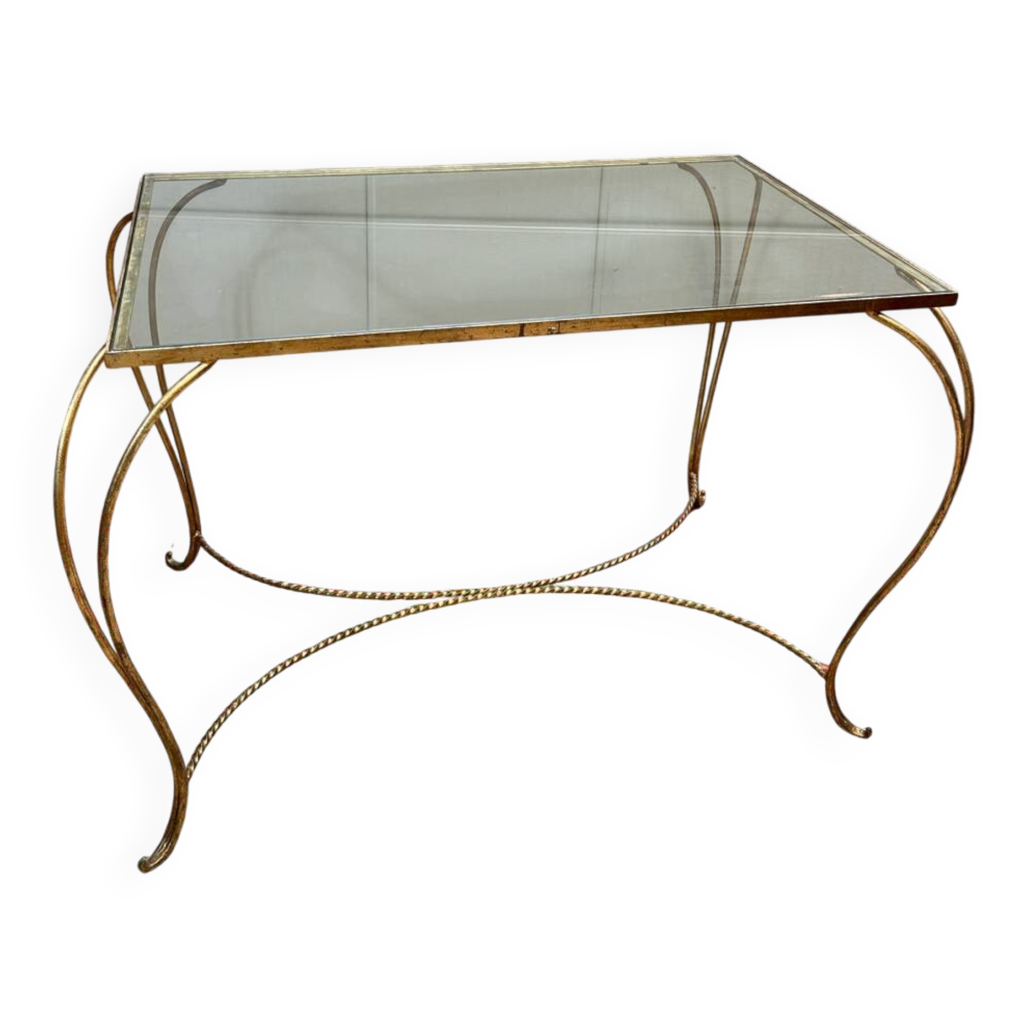 Golden wrought iron console table circa 1950
