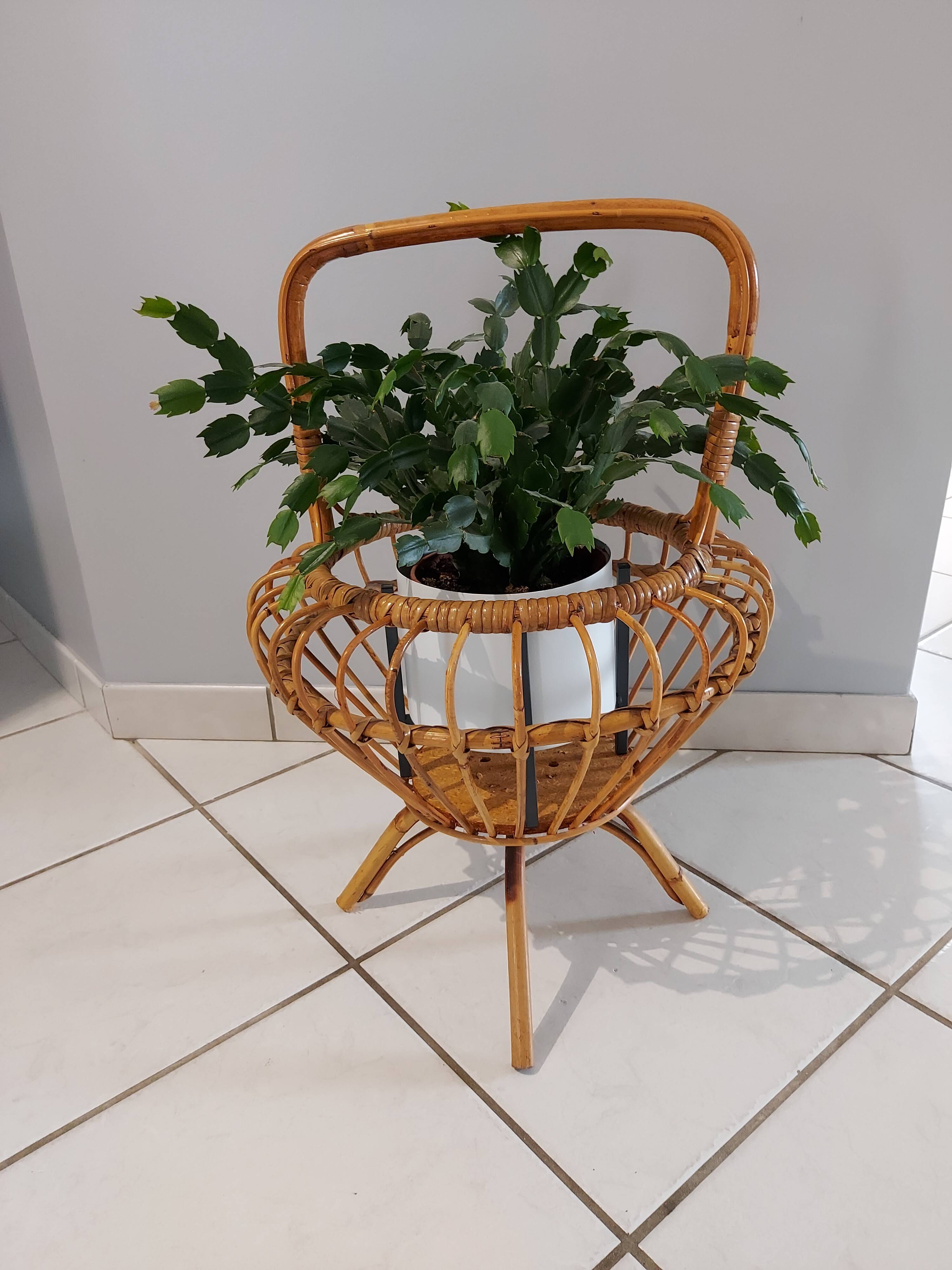 Vintage rattan plant holder 1960s