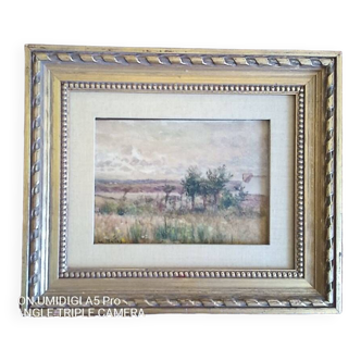 oil on cardboard - Gaston le Mains (circa 1860-1929) - the house by the water