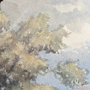 Watercolour painting of a village castle from the early 20th century.