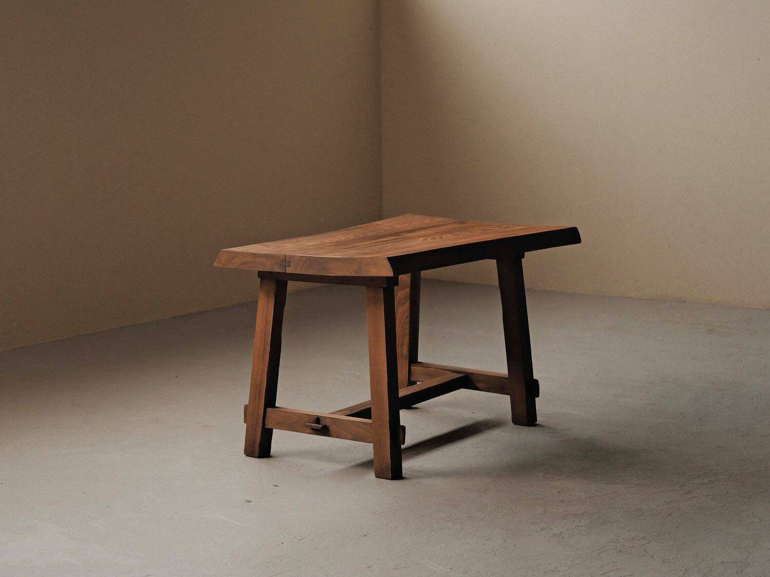 Desk, solid oak side table – France, circa 1970