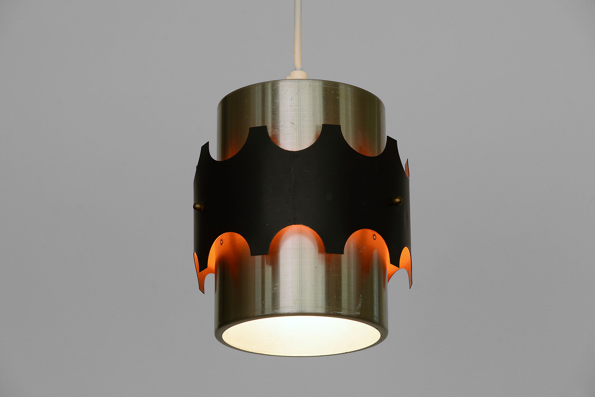 Brushed aluminum pendant light by Werner Schou for Coronell Electro. Denmark 1960s