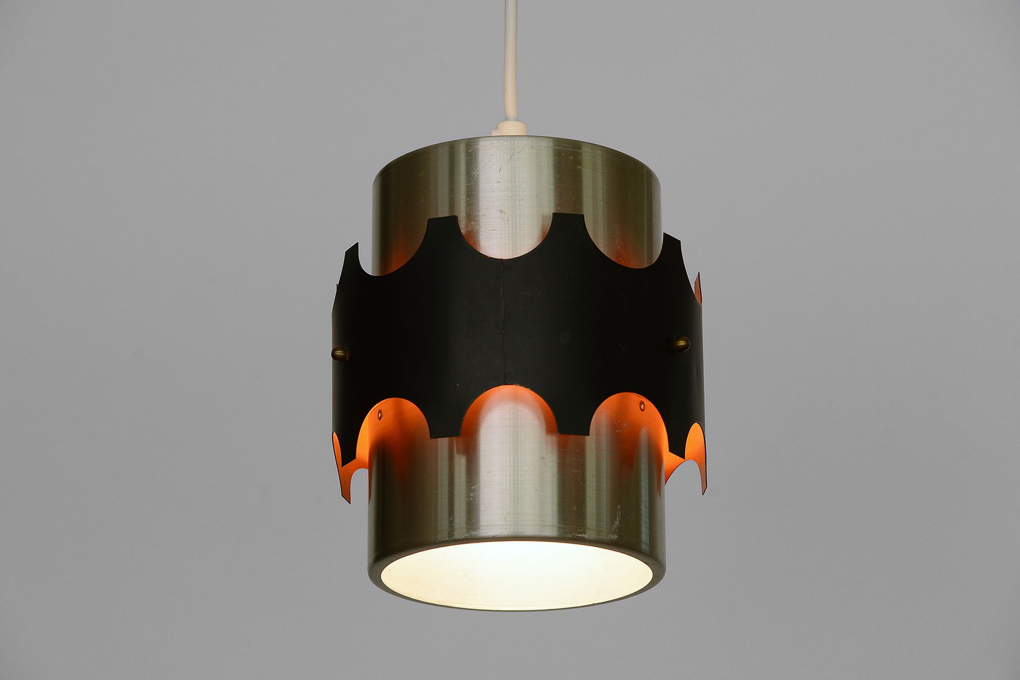 Brushed aluminum pendant light by Werner Schou for Coronell Electro. Denmark 1960s
