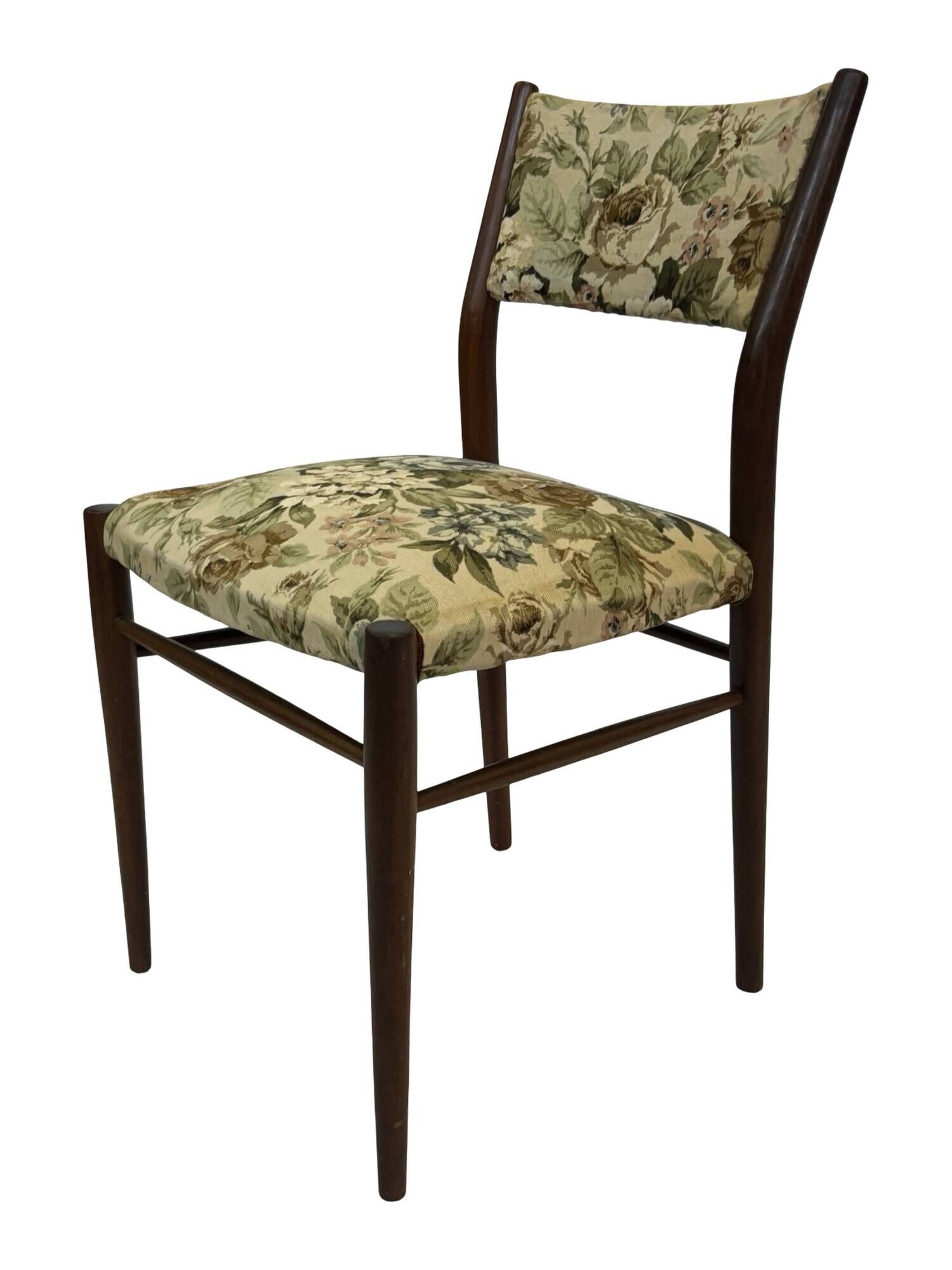 Vintage Dining Chair Flower Upholstery 1960s Teak