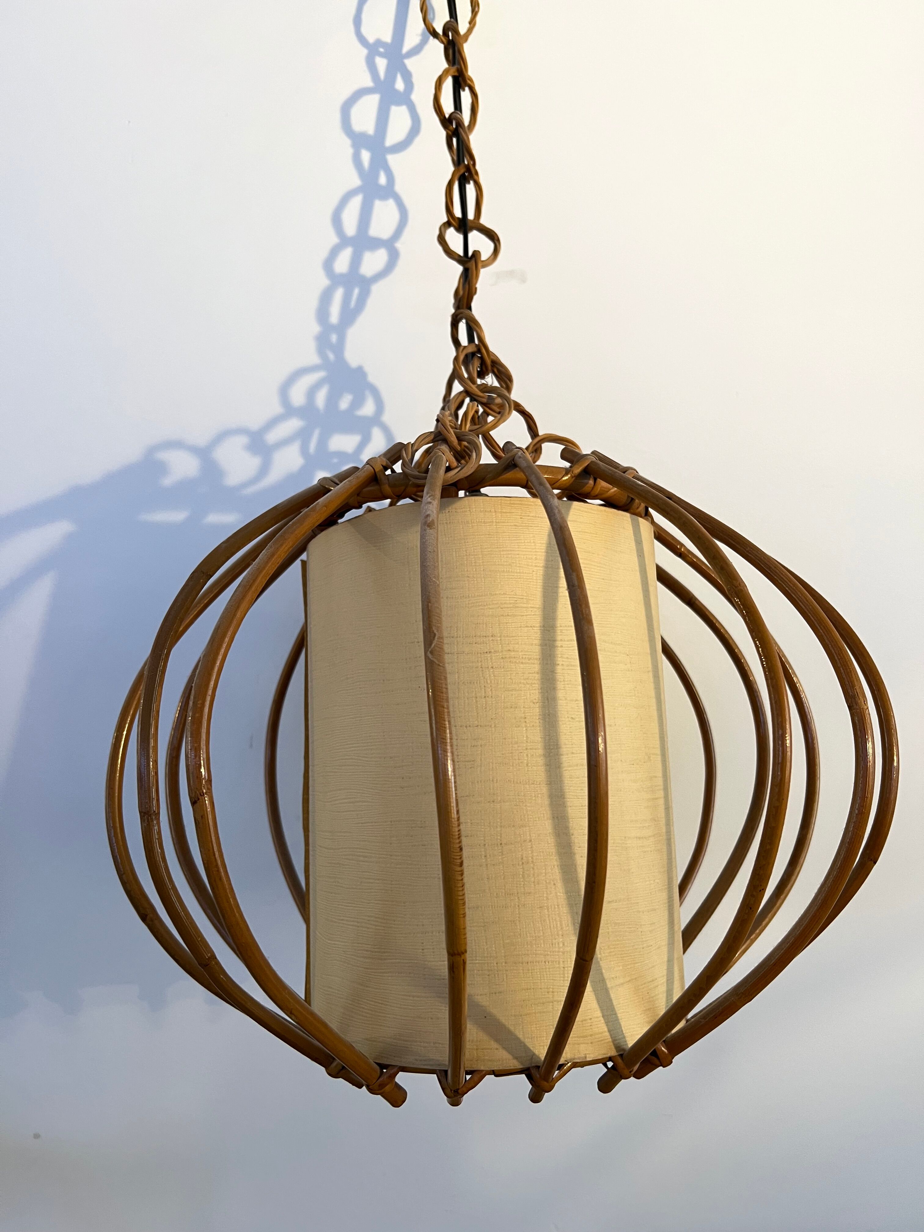Vintage chandelier, rattan pendant lamp design 1960