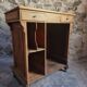 Antique French oak shop counter, kitchen island on wheels, circa 1880–1900.