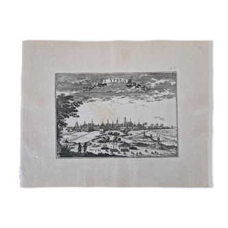 17th century copper engraving "Ypres" By Sébastien de Pontault de Beaulieu (1612-1674)