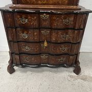 Dutch display cabinet in two parts made of marquetry wood.