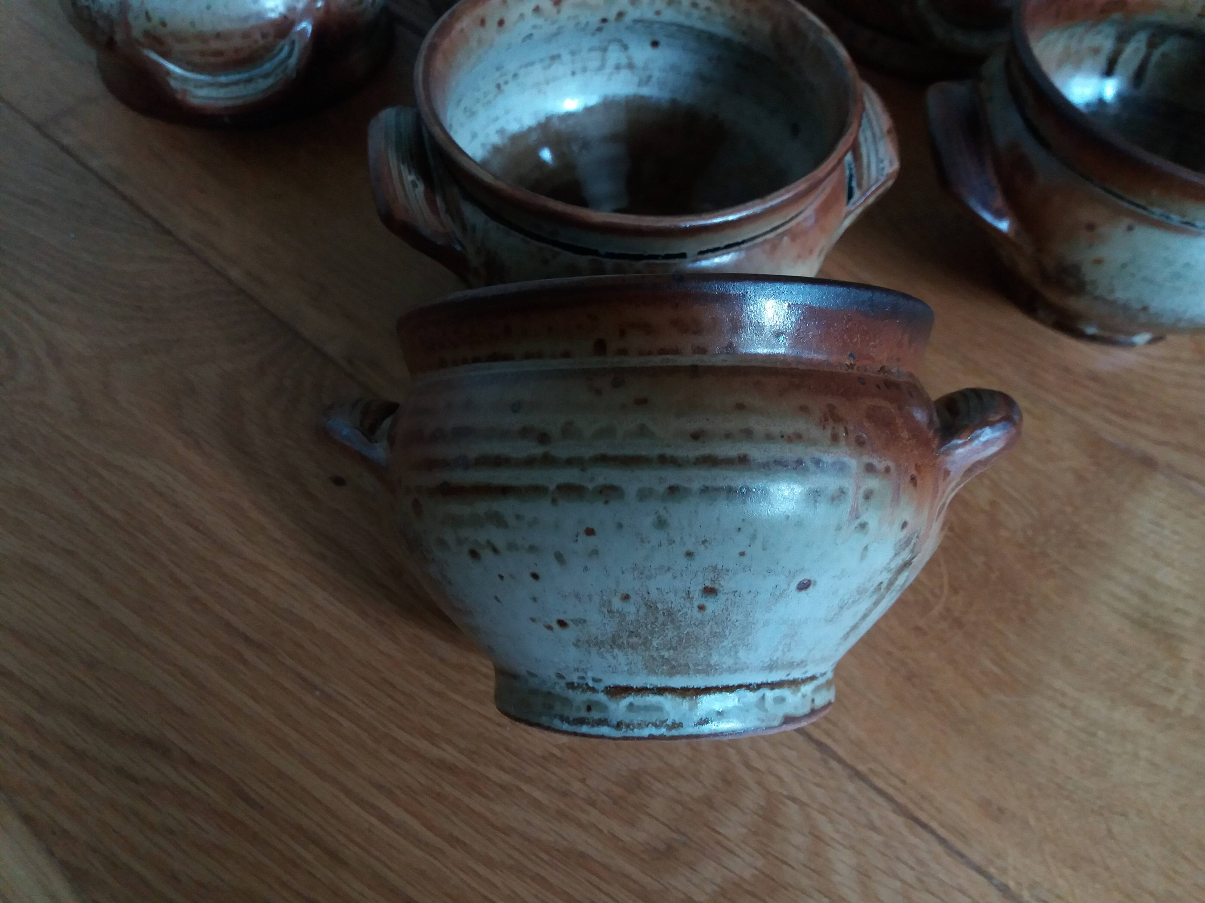 Soup bowls and cups in Puisaye stoneware by Jean-Pierre Prud'homme