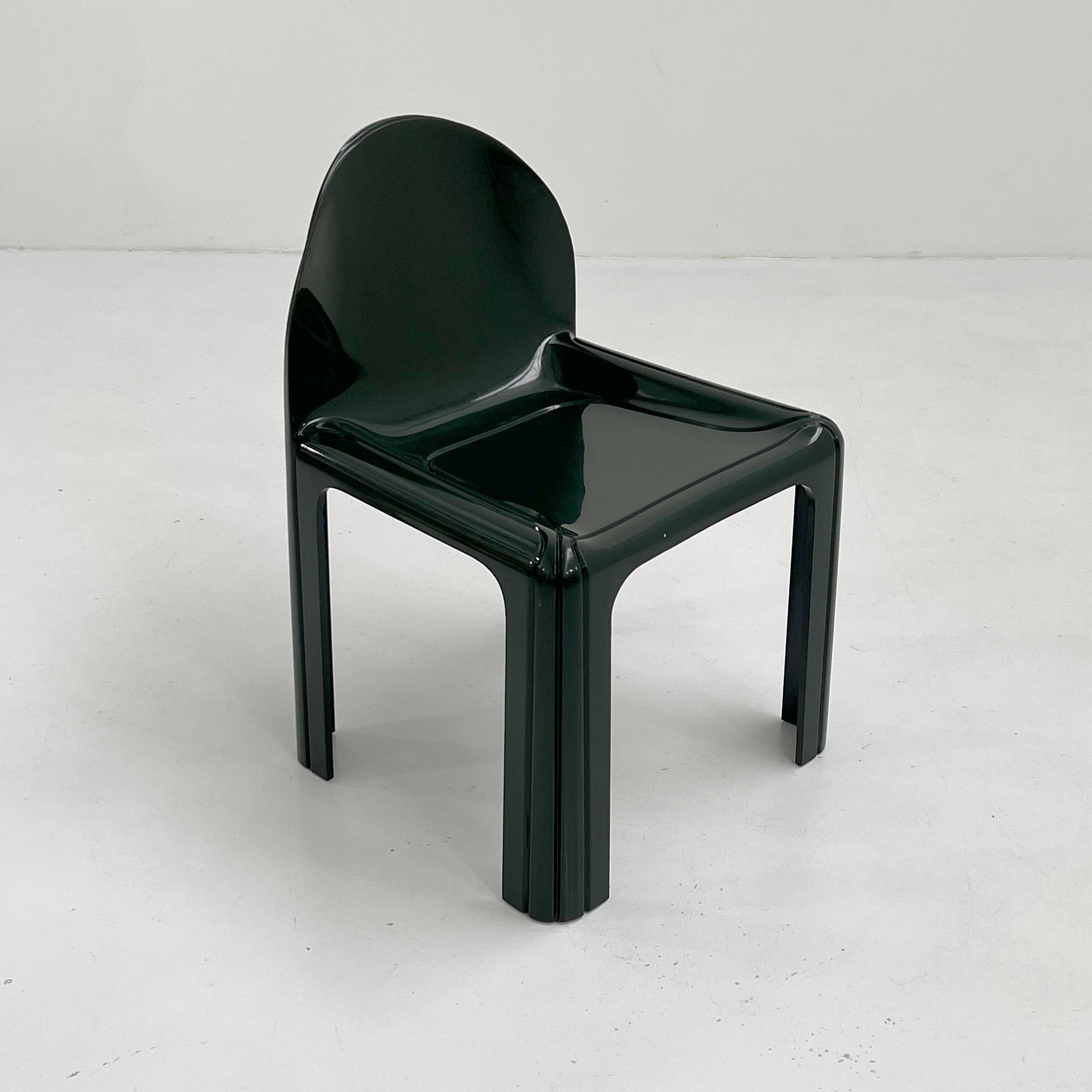 Pair of Dark Green Chairs Model 4854 Chair by Gae Aulenti for Kartell, 1970