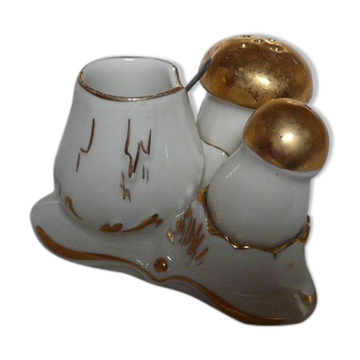 Limoges porcelain pepper and mustard salt shaker in mushroom shape