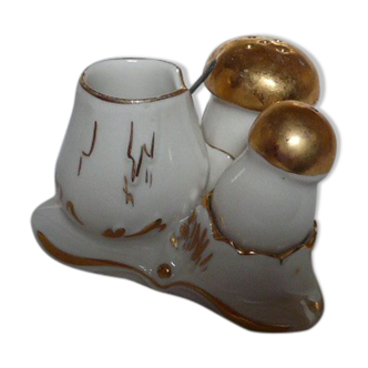 Limoges porcelain pepper and mustard salt shaker in mushroom shape
