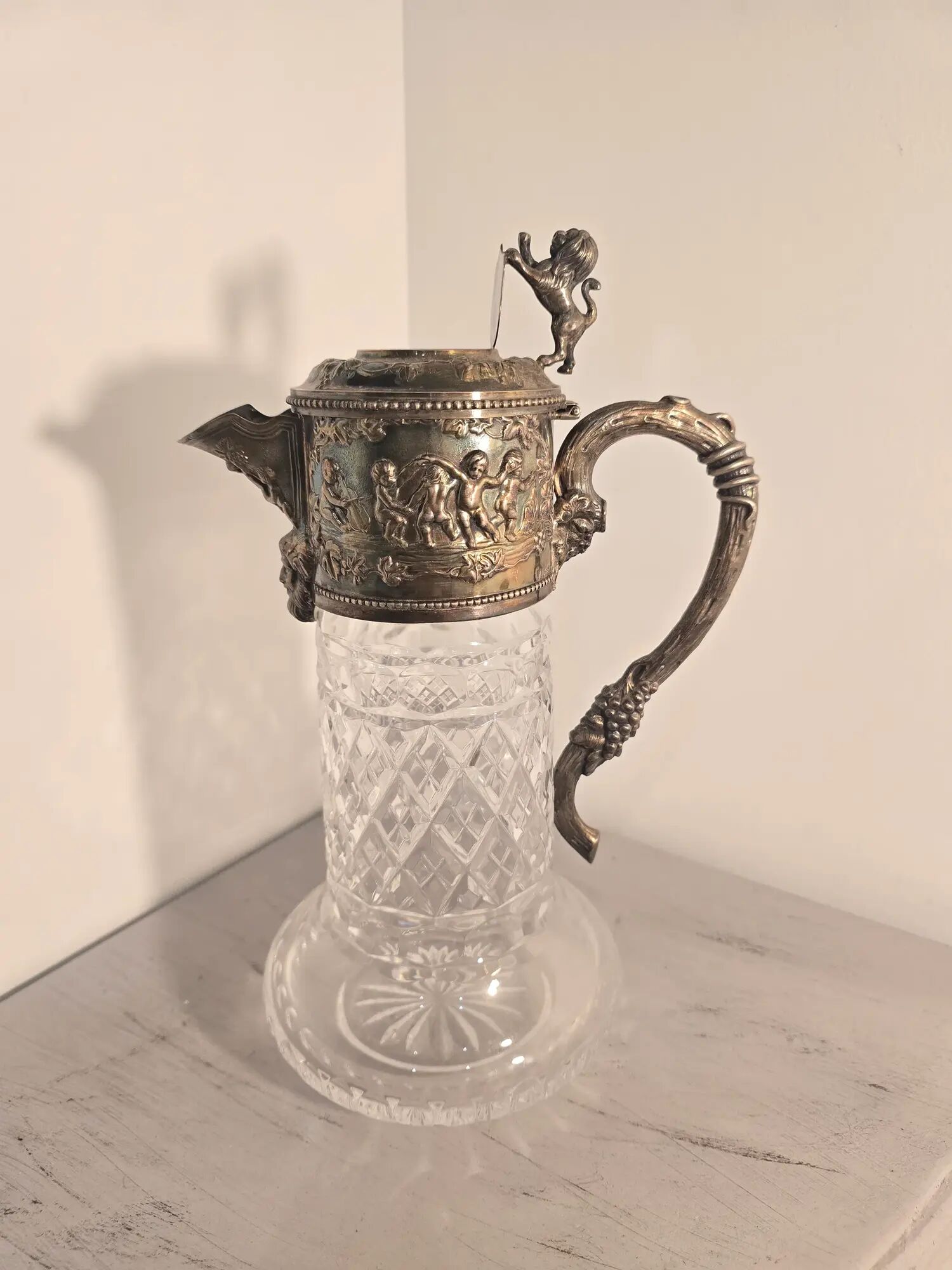 Important cut crystal wine carafe and solid silver 925/1000, Topázio house.