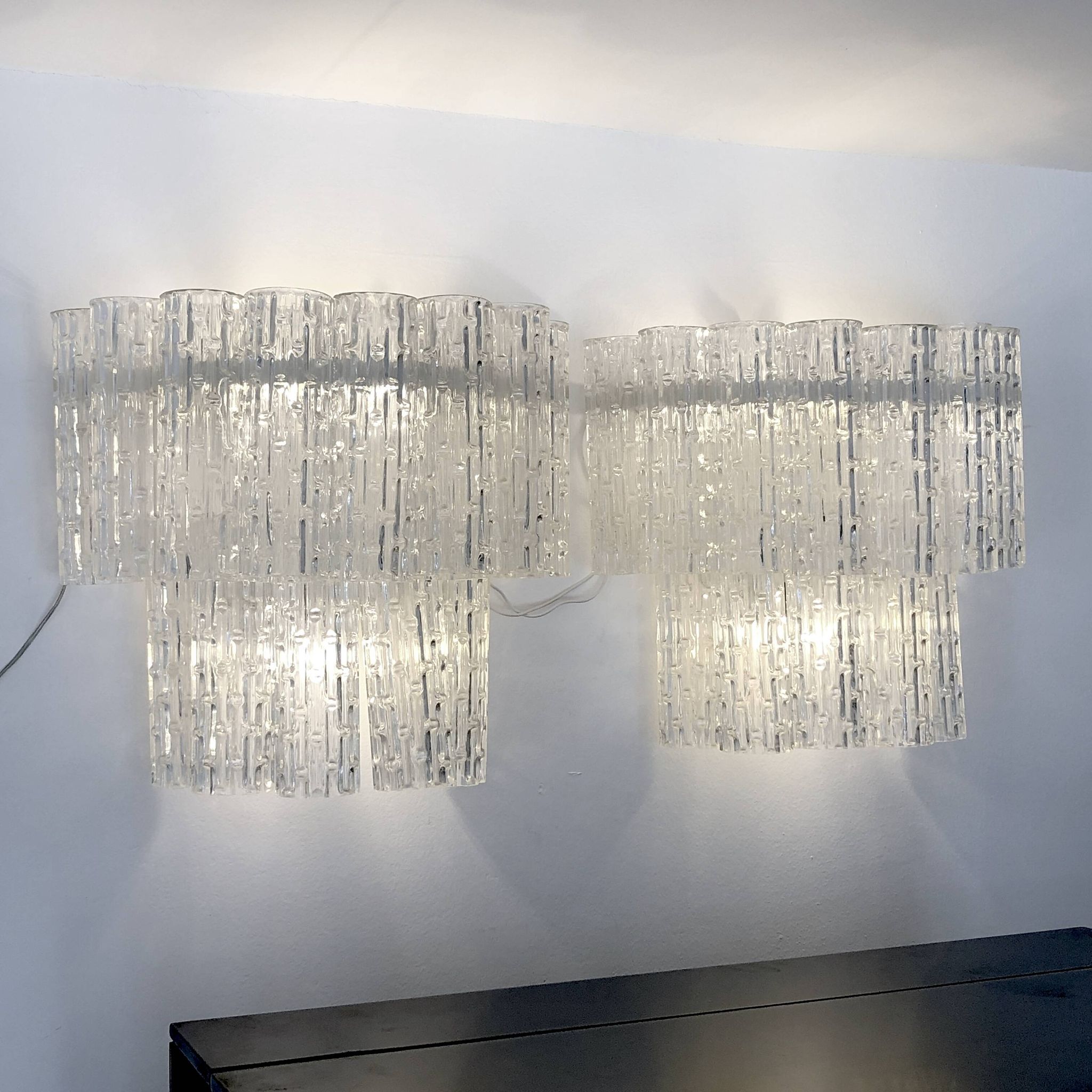 Mid-century Italian Clear Murano glass sconces. Set of two
