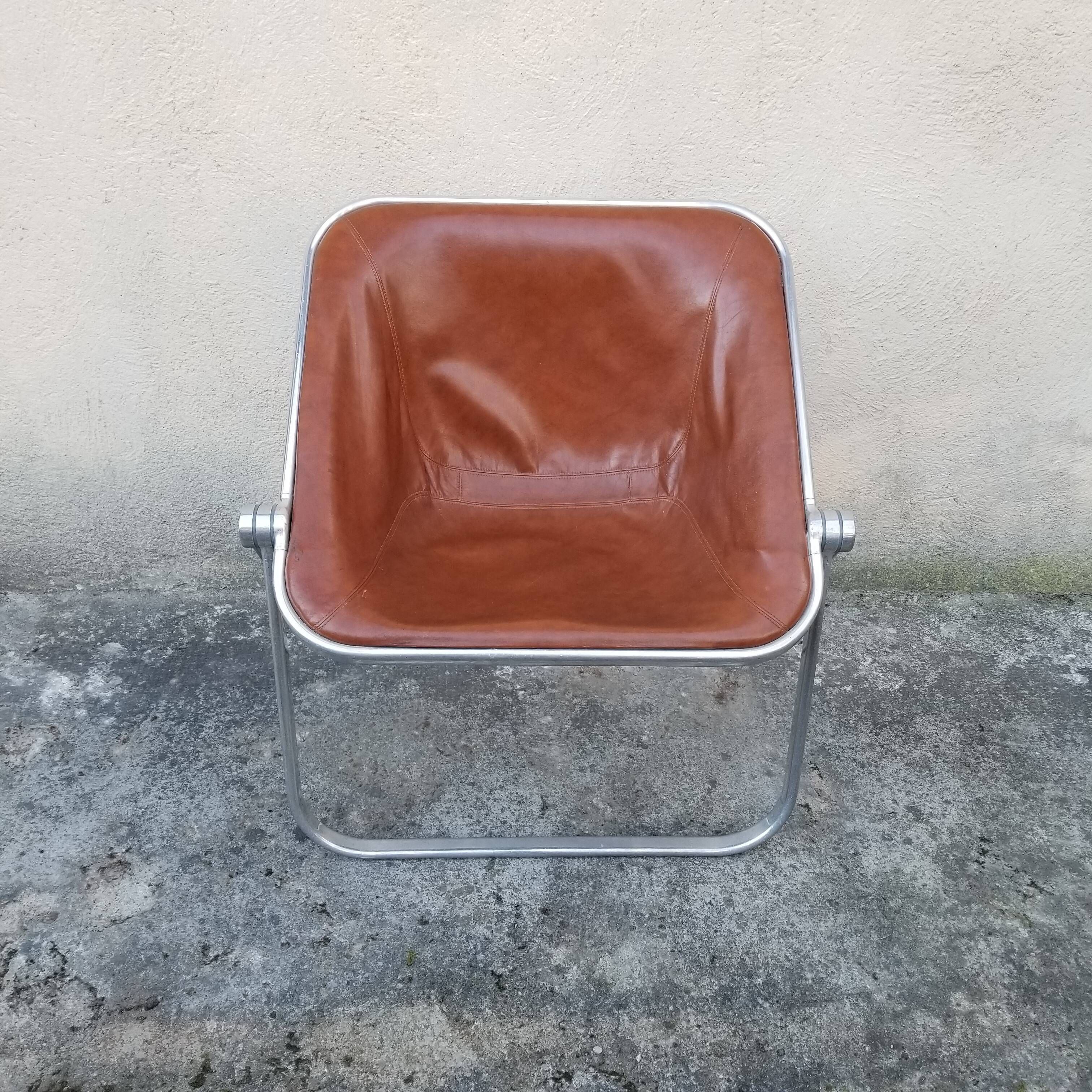 Plona brown leather folding chair by Giancarlo Piretti for Castelli/ Italian Space Age Design