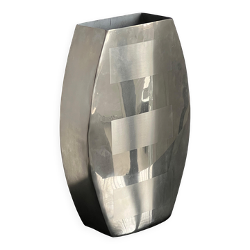 Decorative stainless steel vase with geometrical shapes imprinted, 1970's