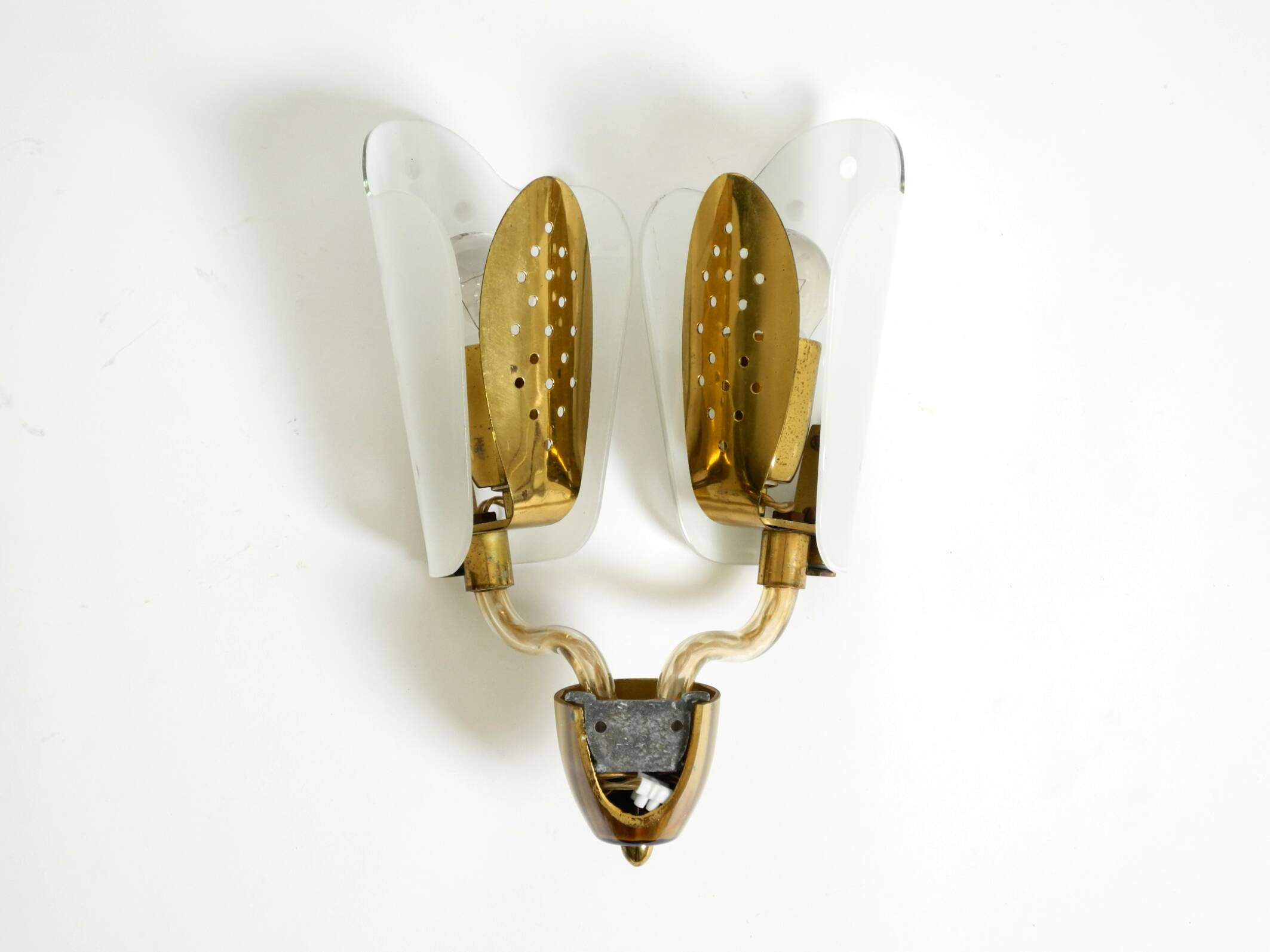 Beautiful large Mid Century Modern wall lamp made of brass and glass