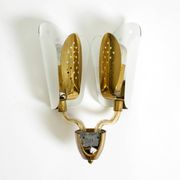 Beautiful large Mid Century Modern wall lamp made of brass and glass