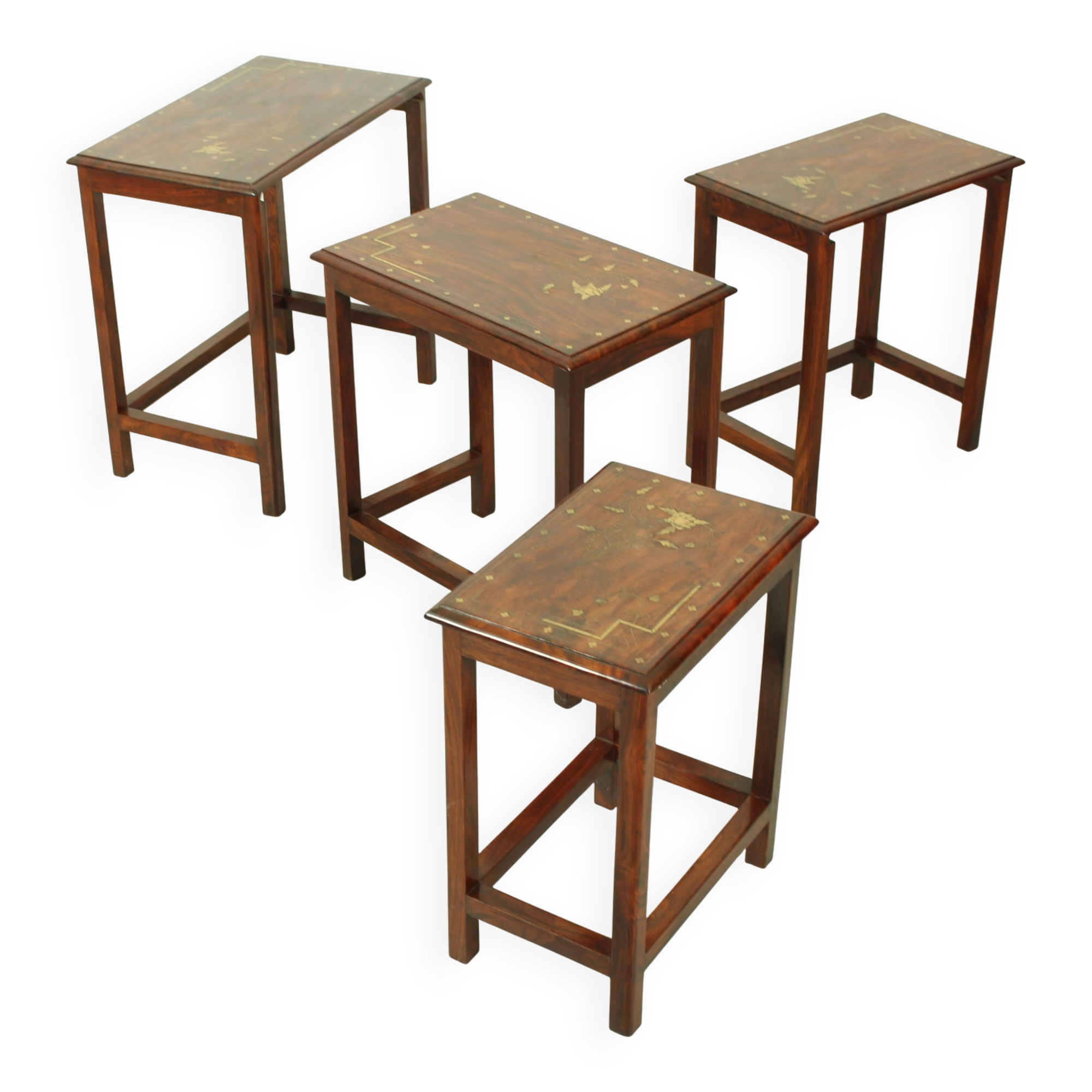 Italian Rosewood Nesting Tables with Copper Inlay