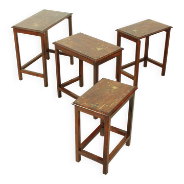 Italian Rosewood Nesting Tables with Copper Inlay
