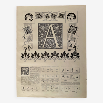Lithographie alphabet lettre A - 1900