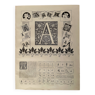 Lithographie alphabet lettre A - 1900