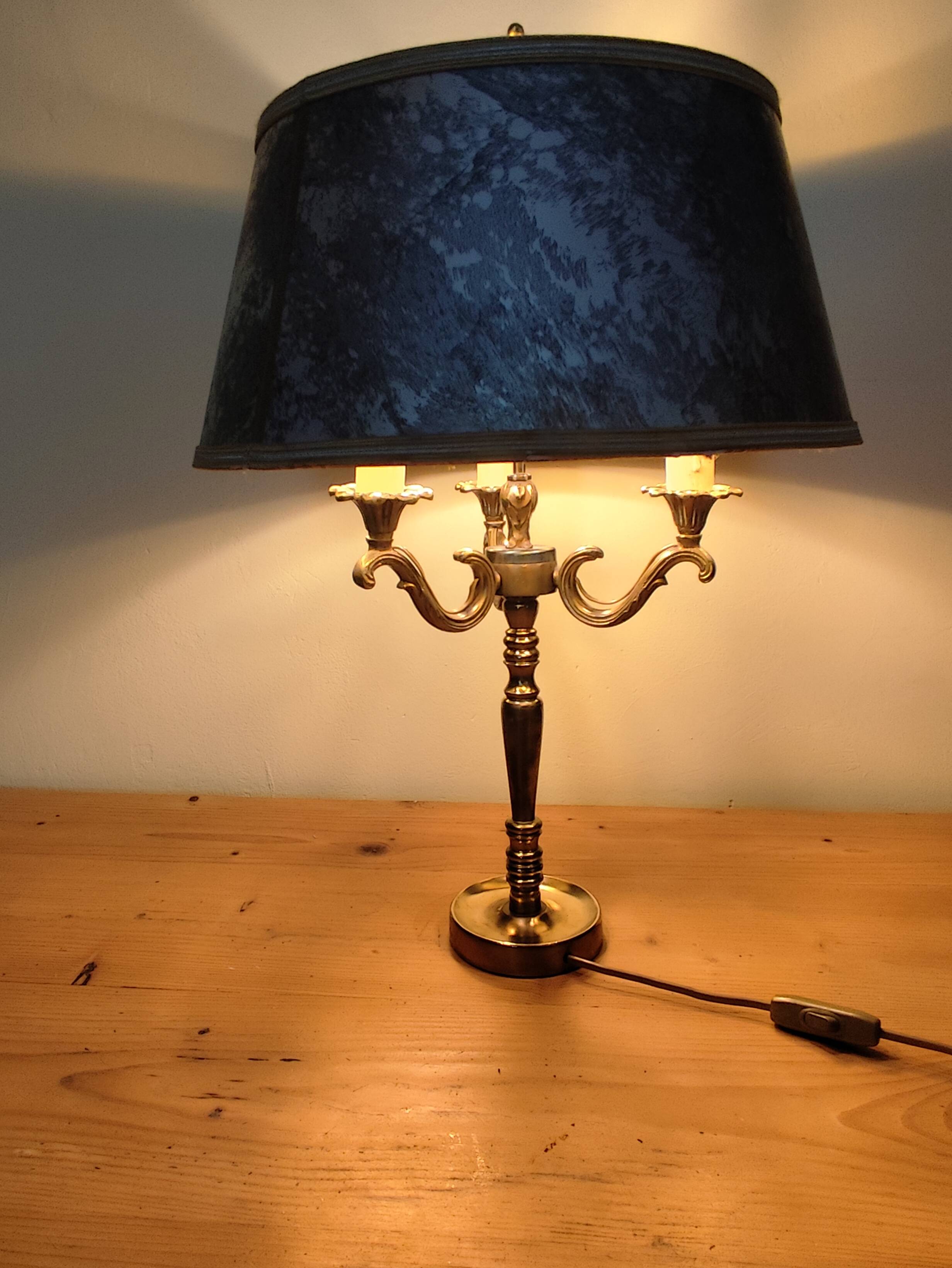 brass three-light bouillotte lamp, desk lamp