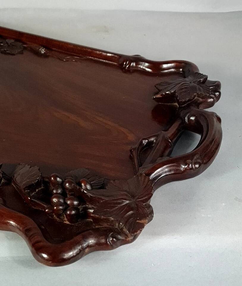 Antique rosewood serving tray carved with vines China D058