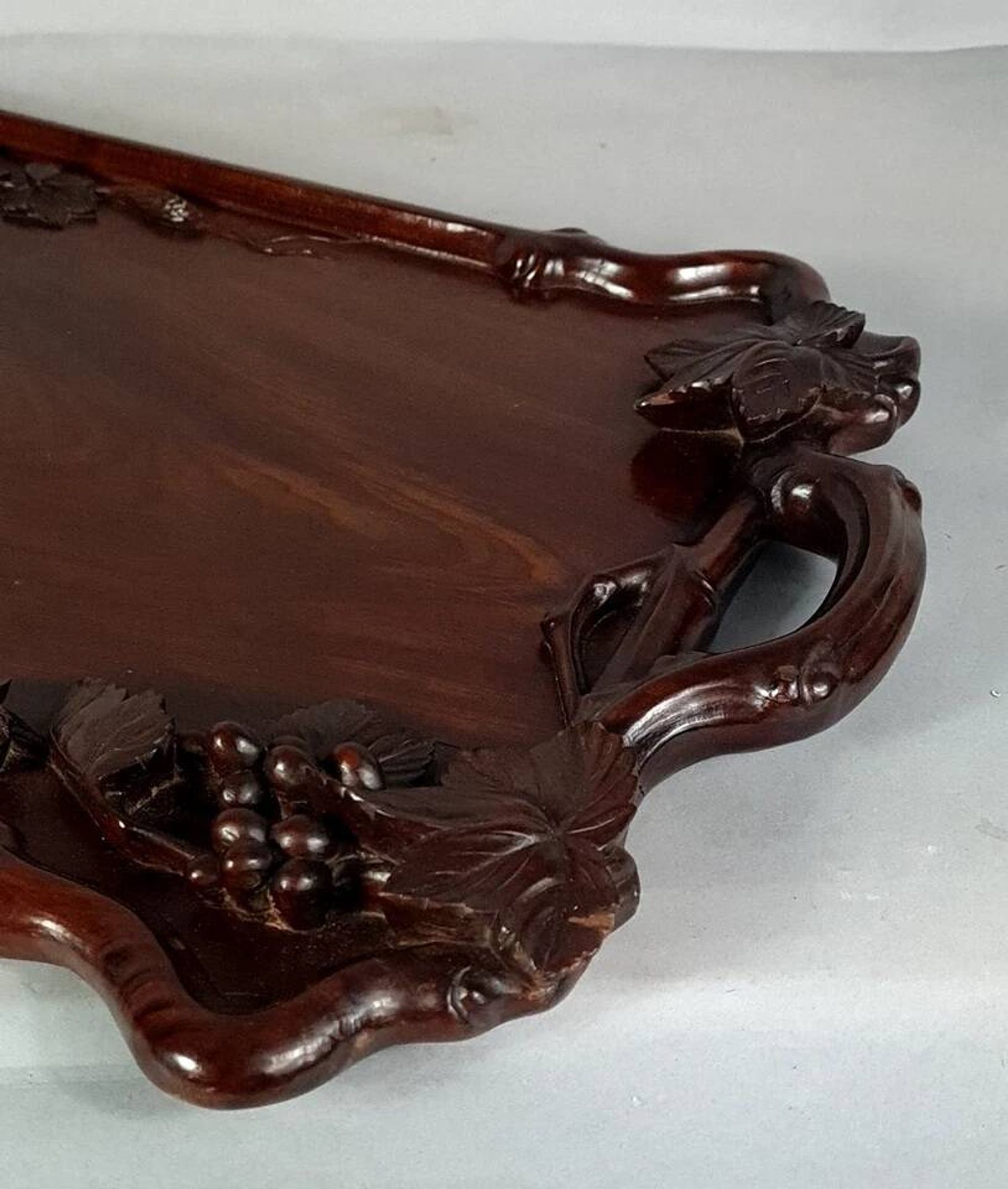Antique rosewood serving tray carved with vines China D058