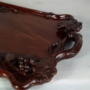 Antique rosewood serving tray carved with vines China D058