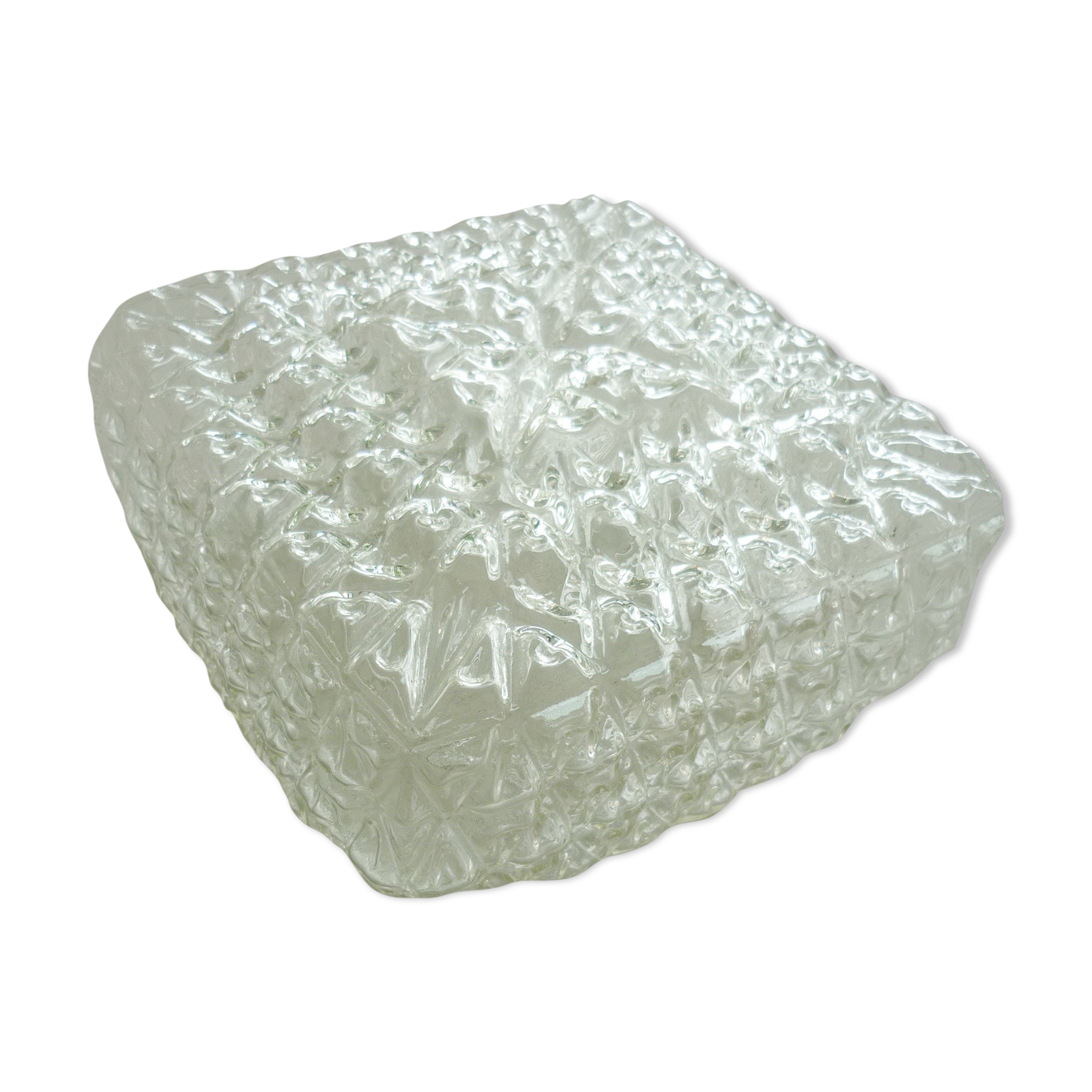 Vintage square ceiling light in 70s molded glass