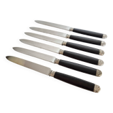 Silver and ebony cheese knives, stainless steel blade.