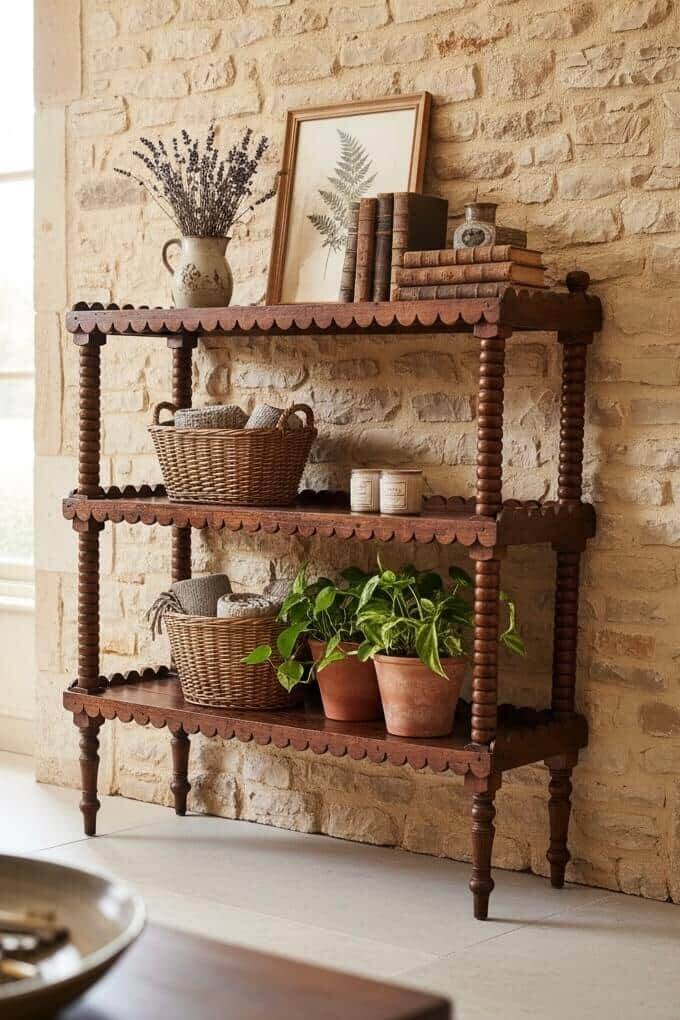 Ancienne grande étagère sur pieds