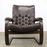 Fauteuil de salon luxueux en cuir, années 1970