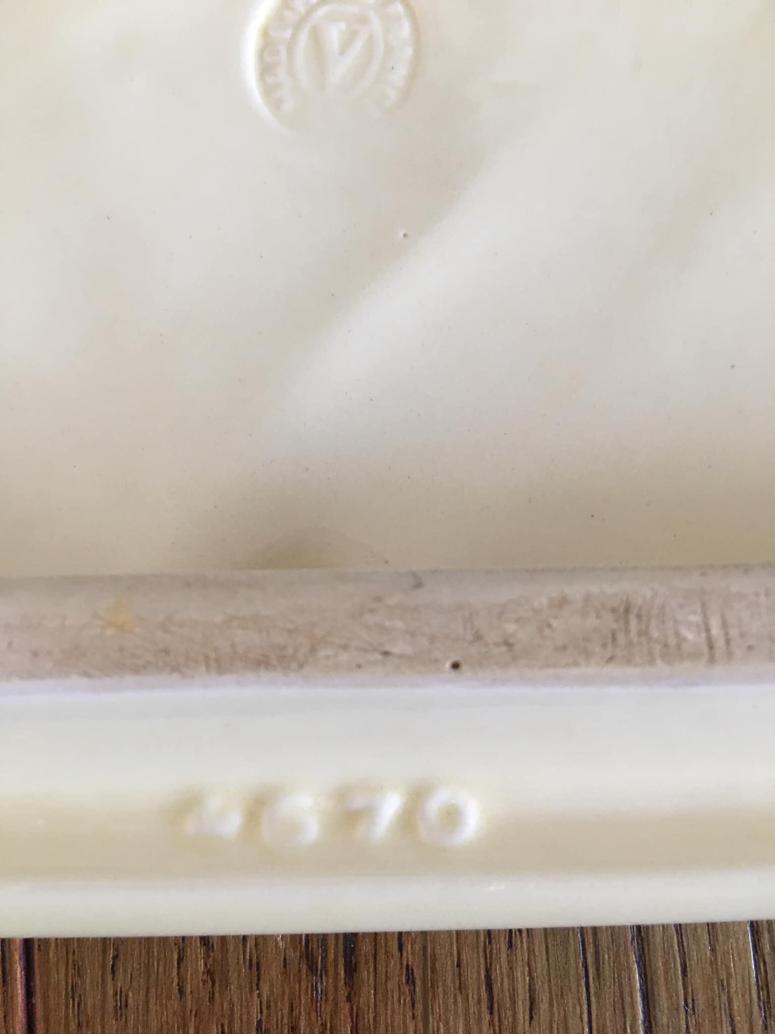 Antique rectangular ceramic trivia with inlaid leaves