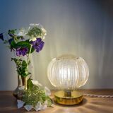 Vintage globe table lamp in half amber, half transparent molded glass