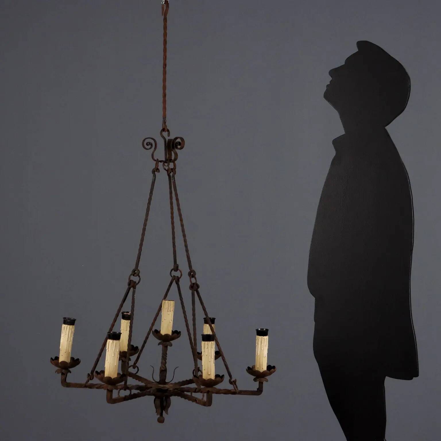 Antique wrought iron chandelier with 7 lights, Italy, 19th century.