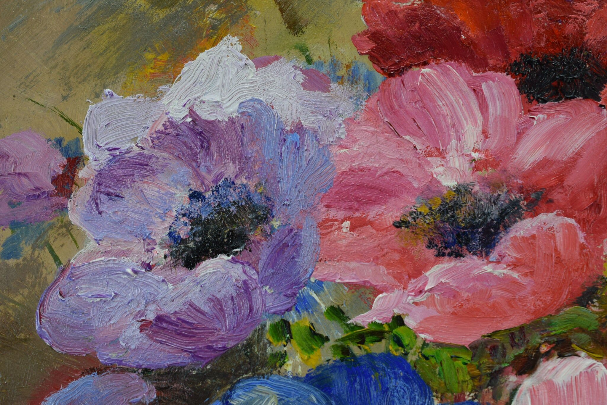 Oil on panel vintage painting Summer bouquet