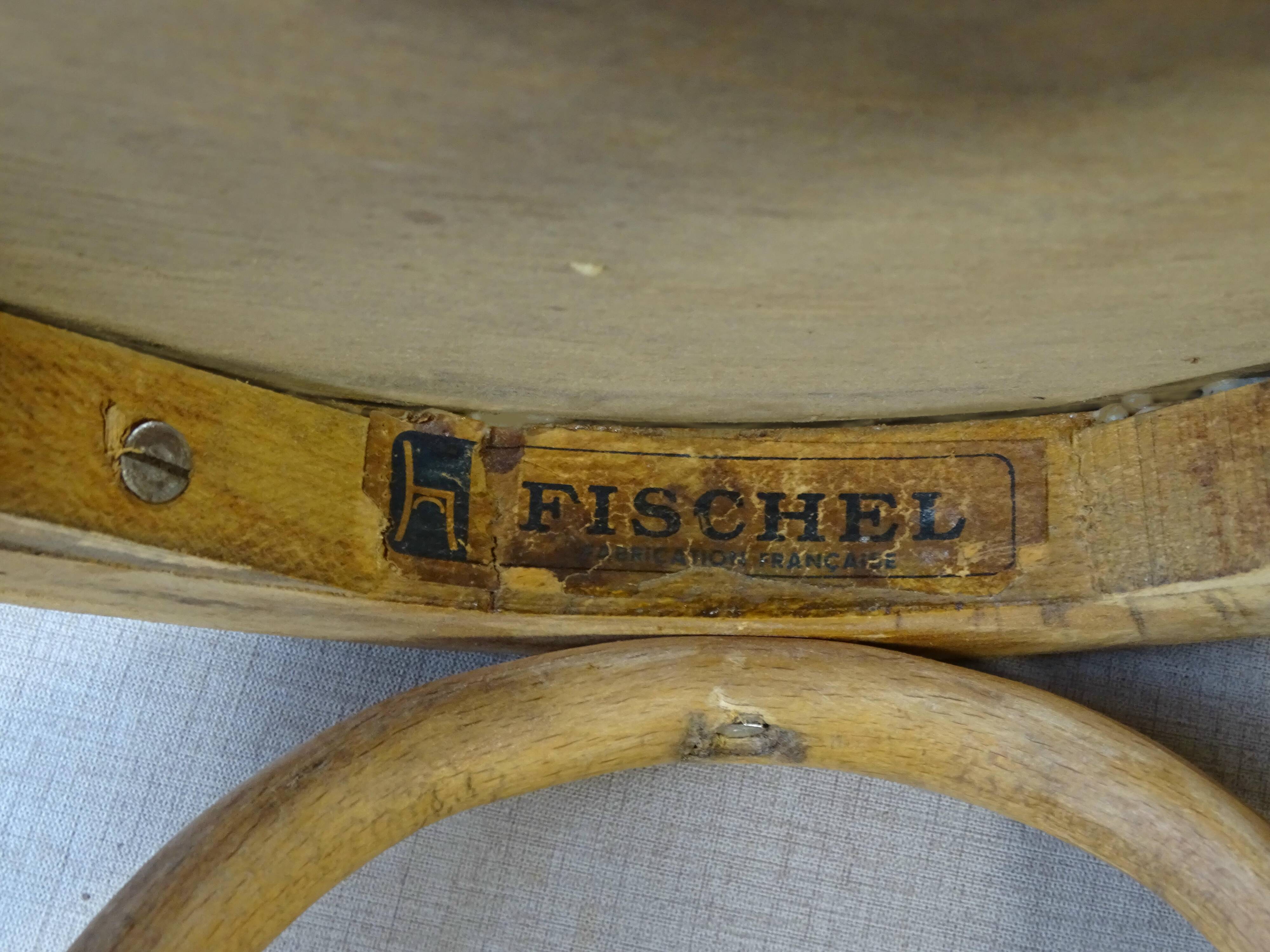 Bistro stool, wooden seat 1930 Fischel France