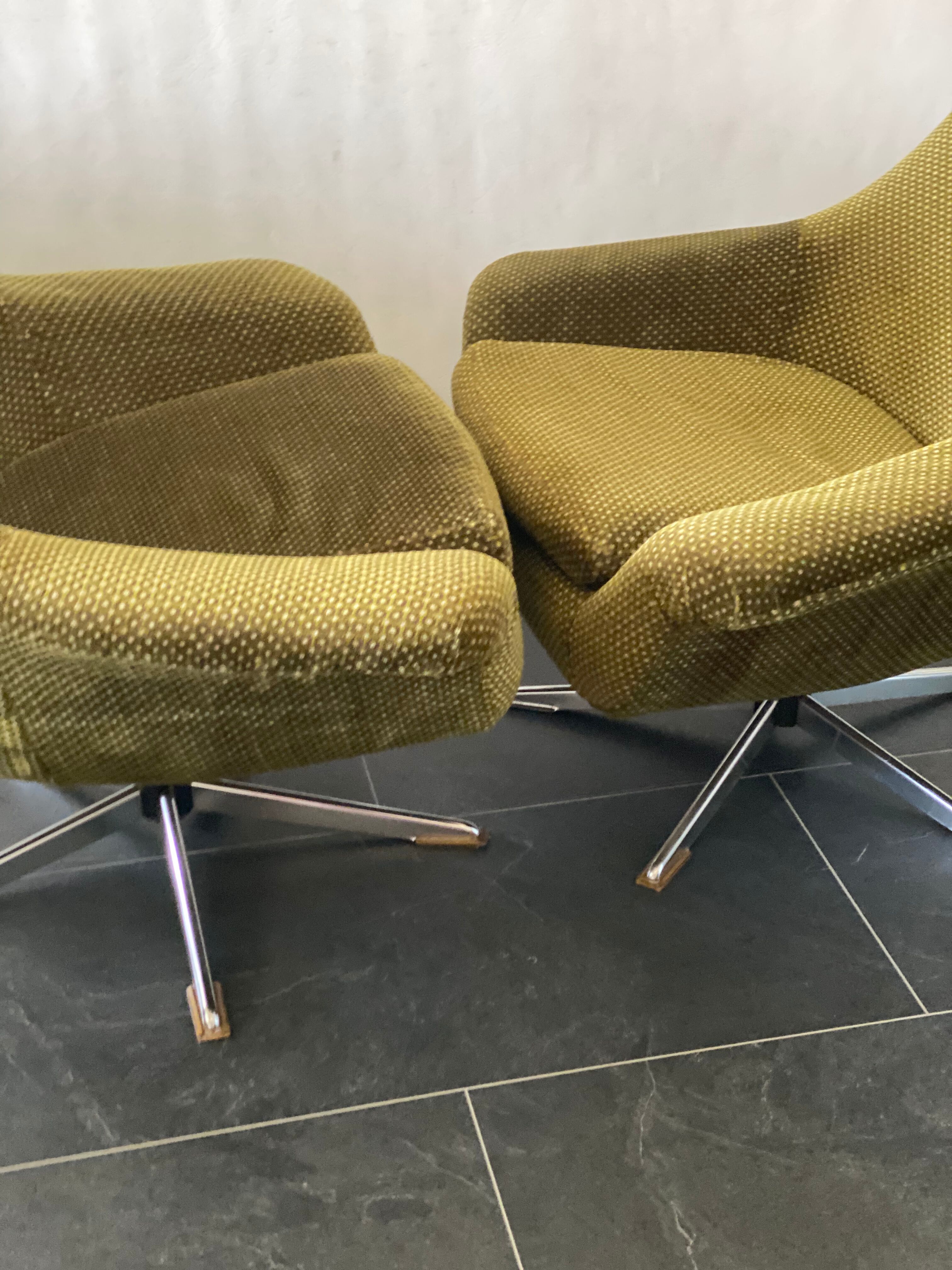 Pair of Vintage Green Velvet Swivel Chairs
