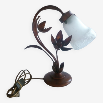 Bedside lamp / table in metal dore decor 2 flowers