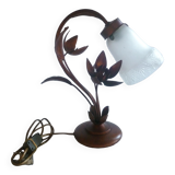 Bedside lamp / table in metal dore decor 2 flowers