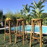 3 tabourets rotin vintage