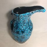 Pichet aiguière  céramique bleue & noire vintage