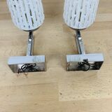 Pair of chrome metal wall lights and opaline tulips from the 70s