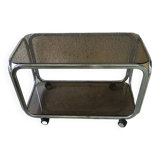 Trolley, hifi table. Smoked silver metal glass 60's