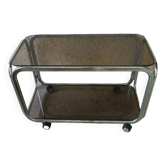 Trolley, hifi table. Smoked silver metal glass 60's