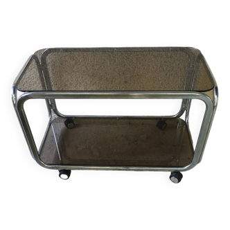 Trolley, hifi table. Smoked silver metal glass 60's